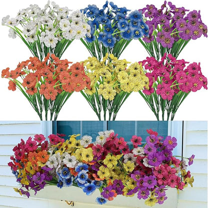 Nepfaivy Fake Outdoor Flowers Uv-Resistant - 24 Bundles 6 Colors Realistic Artificial Flowers, Plastic Faux Flowers for Outdoor Planters, Silk Fake Flowers for Outside to Decor Patio Porch Garden Yard