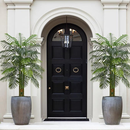 Artificial Golden Cane Palm Tree：6T Fake Large Tropical Areca Palm Trees Tall Faux Silk Plant in White Pot with Realistic Triple Textured Trunks for Office Outdoor Home Decor Hotel Patio Lobby