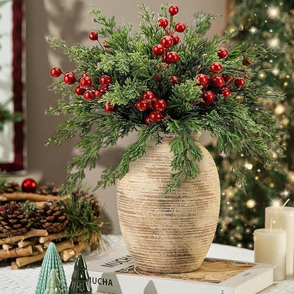 Rustic Ceramic Flower Vase - 8in Vintage erracotta Vase for Home Decor - Christmas Decorative TFlower Bud Vases, Mondern Farmhouse Vase - Living Room Shelf Decor Table, Lyeec