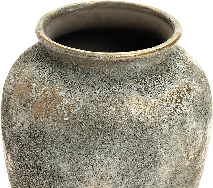 LuxenHome Ceramic Flower Vase, 13'' Gold and Brown Terracotta Urn Vase, Rustic Pottery for Dining Table Entry Way Table Home Decor, Farmhouse Vintage Pottery Living Room Home Decor