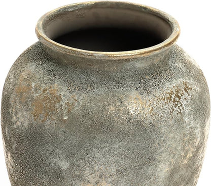 LuxenHome Ceramic Flower Vase, 13'' Gold and Brown Terracotta Urn Vase, Rustic Pottery for Dining Table Entry Way Table Home Decor, Farmhouse Vintage Pottery Living Room Home Decor