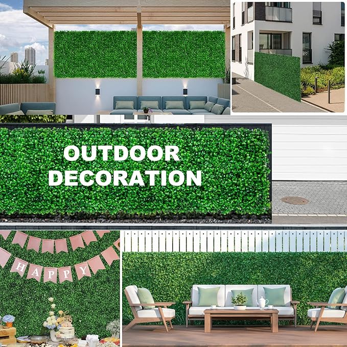 24PCS Boxwood Panels, 24"x16" Artificial Boxwood Hedge Panels, Grass Wall Panels, UV Protected Suitable for Garden, Fence, Backyard Wall Decoration