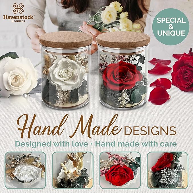 White Rose in a Glass Dome - Premium Real Roses that Last a Year or More - Mother's Day Unique Gifts For Her Preserved Roses - Forever Flower Decor Preserved Flowers - Eternal Rose Display