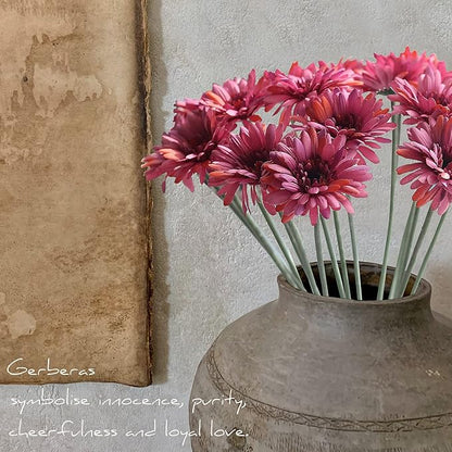 12pcs Artificial Gerbera Daisies,22 Inch Long Stem Silk Daisy Flowers,Realistic Artificial Flower Mums for Home Décor Centerpiece Wreath Supplies Wedding Bouquet,Light Wine