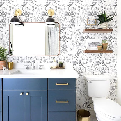 Gray Floral Peel and Stick Wallpaper Contact Paper 17.7 in 590.5 in Waterproof for Bathroom Removable Self Adhesive Wall Paper Kitchen