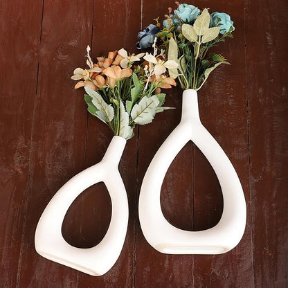 Ajuny Oval Vase Set of 2 – White Ceramic Decorative Vases, Farmhouse Style Modern Accent for Wall Decor, Bedroom, Living Room, Coffee Table, Office