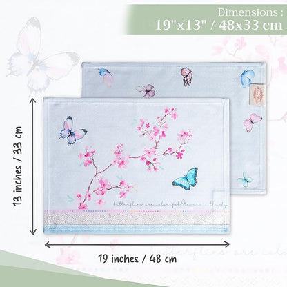 Maison d' Hermine Placemats Set of 4 100% Cotton Washable Cloth Place Mats, Reusable Table Mats for Kitchen Dining Decoration, Party, Wedding, Restaurant Spring/Summer (Blossoms in Spring, 13" x 19")