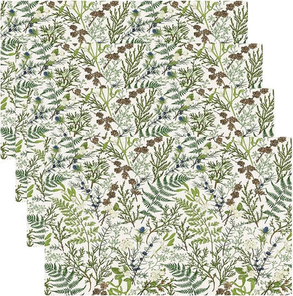 Retro Botanical Placemats Set of 6, 17x12 Inch Rustic Farmhouse Green Leaves Vintage Plants Aesthetic Table Mats for Home Party Kitchen Dining Decor