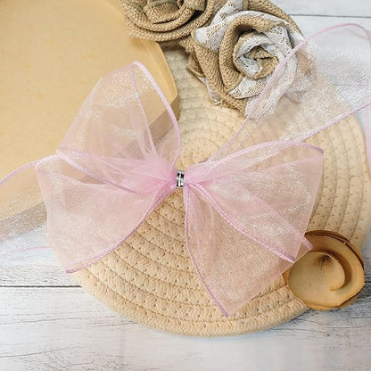 CT CRAFT LLC Sheer Organza Wired Ribbon 2.5" x 50Yards Pink for Wedding Chair Bow Flora Bouquet Gift Wrapping Christmas Tree Home Decor Wreath