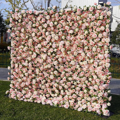 Artificial Flower Wall Backdrop 8×8 ft (2.4×2.4 m), 2 Panels 4×8 ft Each, Realistic Blooms for Wedding Ceremony, Photo Booth & Baby Shower,Stand/Frame Not Included
