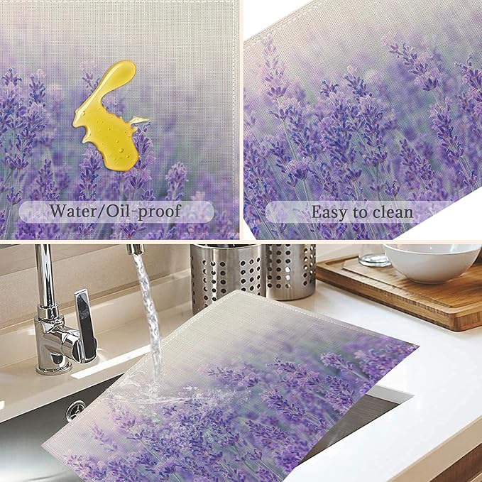 Purple Lavender Placemats Set of 6,Washable Heat Resistant 12×18 Inch Linen Table Mats Flower Weed Place Mats for Party Outdoor Dining Décor