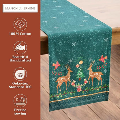 Maison d' Hermine Table Runner 100% Cotton Single Layer Table Runners 108 inches Long for Thanksgiving Christmas Decorations Home Kitchen Dining Party Wedding (Hygge Christmas, 14.5" x 108")