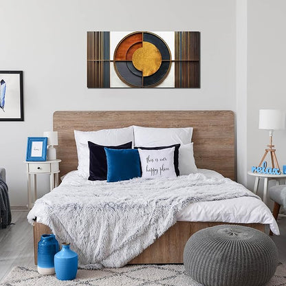 Large Canvas Wall Art for Living Room Bedroom Home Office Brown and White Wood Color Geometrical Picture Modern Canvas Prints Framed Wall Decor Size 20x40