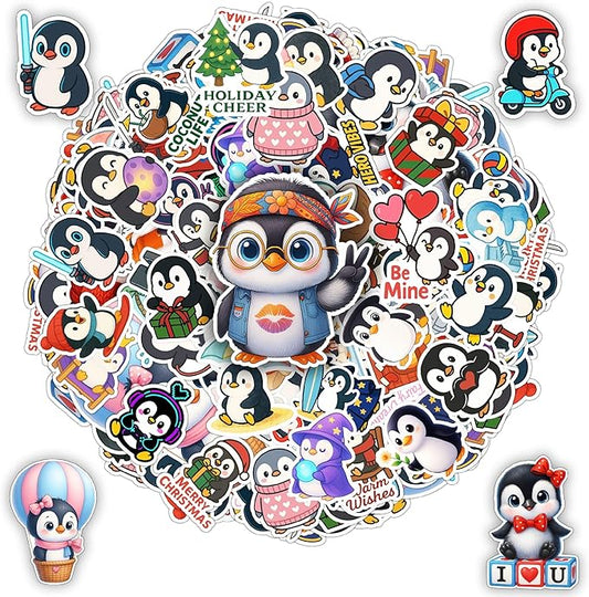 100 PCS Penguin Stickers Pack, Cute Chibi Cartoon Vinyl Waterproof Decals for Students Teens Adults Teachers, Funny Animal Stickers for Laptop Water Bottle Scrapbook Wall Car Notebook Gifts
