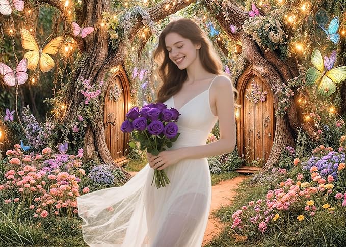 5X3ft Enchanted Forest Backdrop Fairy Tale Magic Garden Wonderland Floral Butterfly Photography Background for Kids Girls Baby Shower Birthday Party Decoration Cake Table Photo Booth Props