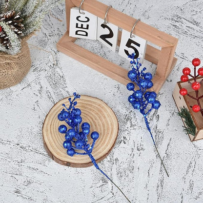 Blue Berries Picks, 14 Pack Artificial Berry Stems for Christmas Tree Decorations, Crafts, Holiday and Home Decor, 7.9 Inches (Dark Blue)