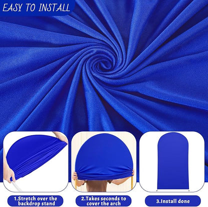 7.2FT Royal Blue Arch Backdrop Cover - Polyester Fitted Wedding Arch Stand Covers Round Top Chiara Arch Backdrop Cover for Birthday Party Banquet Photo Background Decoration