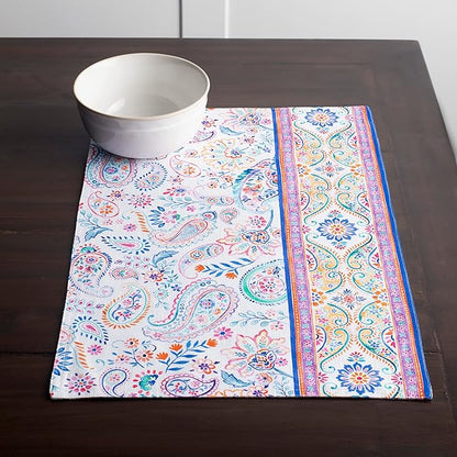 Maison d' Hermine Placemats Set of 4 100% Cotton Washable Cloth Place Mats, Reusable Table Mats for Kitchen Dining Decoration, Party, Wedding, Restaurant Spring/Summer (Indian Floral, 13" x 19")