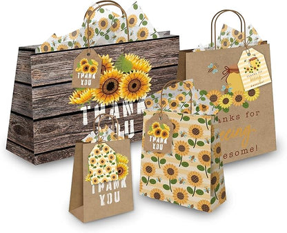 Pro Supply Global Strung Sunflowers Theme Gift Tags - 2.5x3 Inch 24 Pack - 3 Design Styles Assorted Cardstock Prints Pre-Strung Hanging Labels Suitable for Wrapping Favors DIY Presents Packaging Bags.