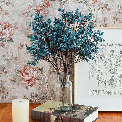 Mandy's Teal Artificial Baby’s Breath European Flowers 15 Bundles Silk Gypsophila with Bendable Stems for Fall Thanksgiving & Christmas Centerpiece Wedding Decor and Table Arrangements