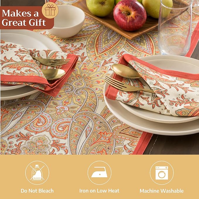 Maison d' Hermine Table Runner 100% Cotton Double Layer Table Runners 108 inches Long for Thanksgiving Christmas Decorations Home Kitchen Dining Party Wedding (Kashmir Paisley, 14.5" x 108")