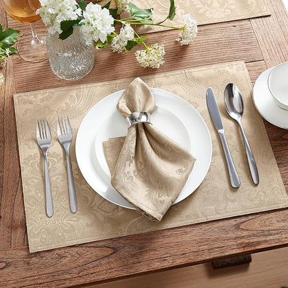 Elrene Home Fashions Caiden Elegance Damask Waterproof, Stain & Wrinkle Resistant Fabric Placemats (Set of 4), 13" x 19", Taupe