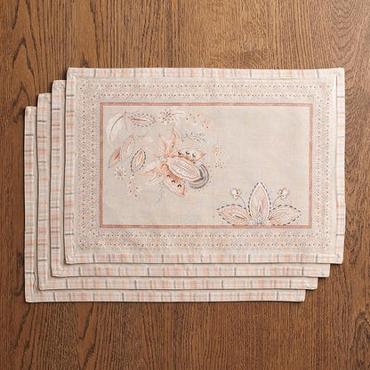 Maison d' Hermine Placemats 100% Combed Cotton Premium Set of 4 Dinner Placemat, Decorative Washable Cloth Placemat, Dining, Buffet Parties & Camping - Society Florals (13"x19")