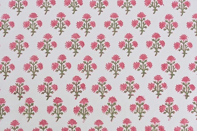 ATOSII Gulbahar White Pink 100% Cotton Fall Rectangle Tablecloth, Handblock Print Floral Table Cloth for Kitchen Dining Linen I Thanksgiving Christmas Weddings Outdoors I 72 X 120 Inches I 10 Seater