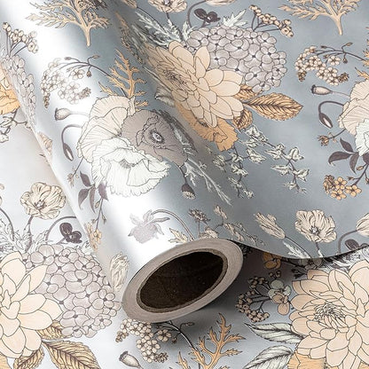 WRAPAHOLIC Jumbo Reversible Floral Wrapping Paper - 24 Inch X 100 Feet Jumbo Roll Pearlized Vintage Floral Design, Perfect for Wedding, Birthday, Mother's Day