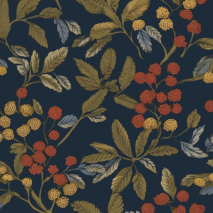 Vintage Wallpaper Peel and Stick, Navy Blue Floral Contact Paper 17.5" x 393.7", Dark Leaf Botanical Wall Paper Self Adhesive Waterproof Removable for Room Shelves Cabinet Drawer Table Decor