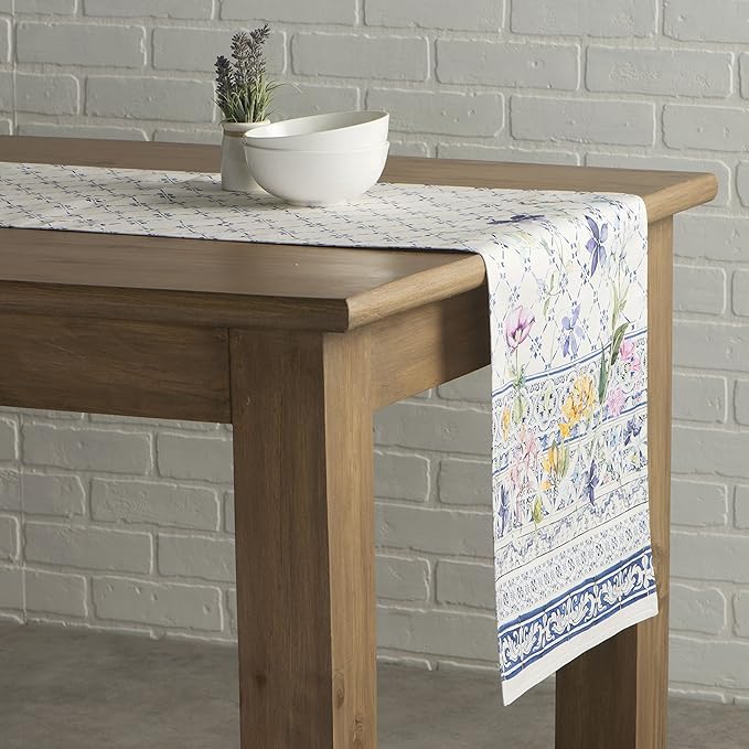 Maison d' Hermine Table Runner 100% Cotton Double Layer Table Runners 72 inches Long Decorative for Home Kitchen Dining Party Baby Shower Wedding Bridal Shower Spring Summer (Faience, 14.50" x 72")