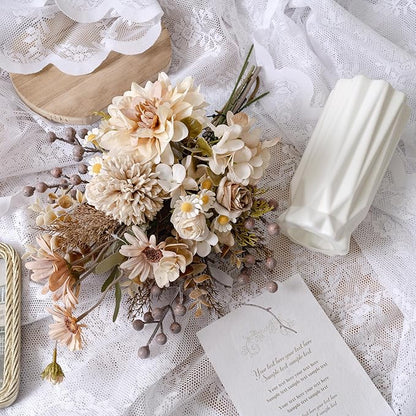 16-inch Artificial Fake Flowers Bouquet with Vase, Silk Table Arrangements Faux Plastic Floral Centerpieces for Home with Roses, Dandelions, Daisies, Hydrangea, Eucalyptus and Hollyberries