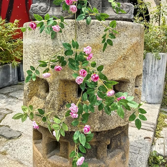 6FT Bendable Pink Rose Flower Garland, Artificial Silk Wild Roses Vine Leaves Hanging Flowers for Wall Fireplace Fence Trellis Wedding Baby Shower Room Home Spring Summer Decor(1PC)