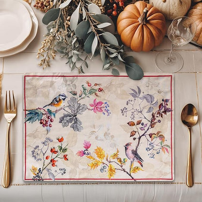 Maison d' Hermine Placemats Set of 4 100% Cotton Washable Cloth Place Mats, Reusable Table Mats for Thanksgiving Christmas Decorations Kitchen Dining Party Wedding (Equinoxe - Beige, 13" x 19")