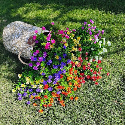 21 Bundles Outdoor Faux Plants UV Resistant Faux Bushes Plastic Artificial Flowers Fake Outdoor Plants for Home Garden Decor (7 Colors)