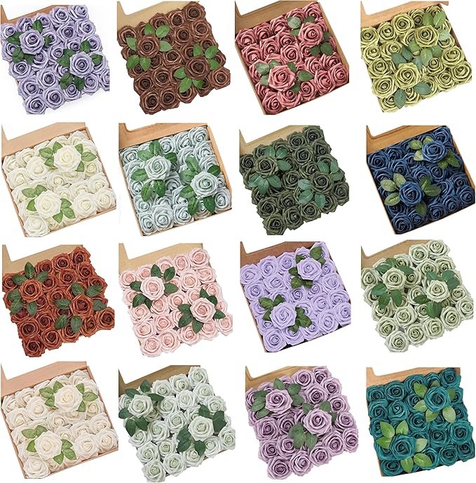 Artificial Flowers, Personalized Custom 100pcs Artificial Rose Colors for Centerpieces Arrangements, Foam Flowers with Stem for Bridal Shower Party Home Decorations