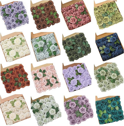 Artificial Flowers, Personalized Custom 100pcs Artificial Rose Colors for Centerpieces Arrangements, Foam Flowers with Stem for Bridal Shower Party Home Decorations