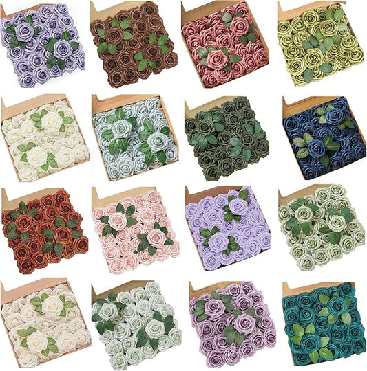 Artificial Flowers, Personalized Custom 100pcs Artificial Rose Colors for Centerpieces Arrangements, Foam Flowers with Stem for Bridal Shower Party Home Decorations