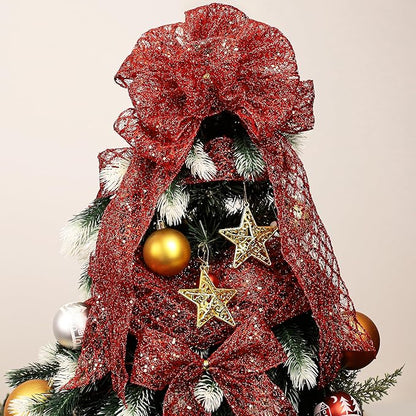 VATIN 2-1/2" Red Christmas Ribbon, Red Glitter Mesh Diamond Web Sequin Dots Wired Christmas Ribbon for Gift Wrapping Bow Making Wreath Supply-10 Yards