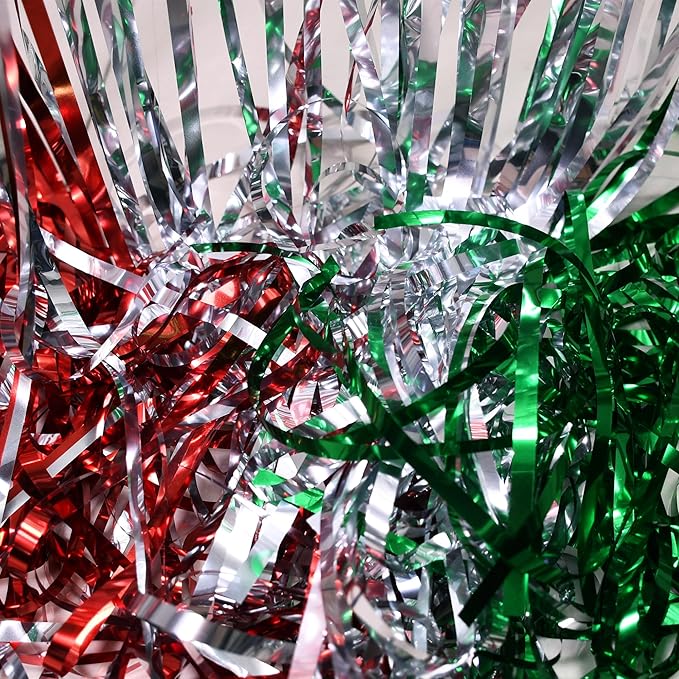 Red Green Silver Tinsel Curtain Backdrop - Christmas Party Decorations Foil Fringe Curtains for Photo Booth Props Xmas New Years Party Supplies - 2Pack 3.2×8.2ft