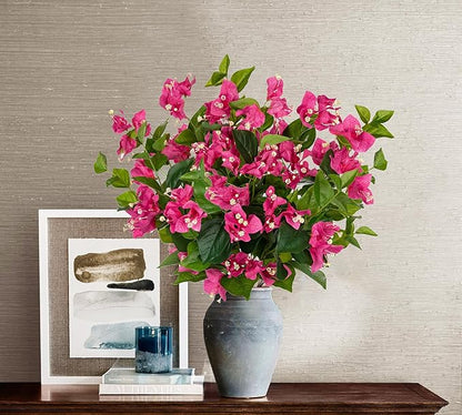 Hollyone 2Pcs Bougainvillea Artificial Flowers Bouquets Rose Red Fake Flower Silk Flowers with Long Stem Floral Arrangements Faux Bougainvillea Plant for DIY Wedding Party Centerpieces Home Decor