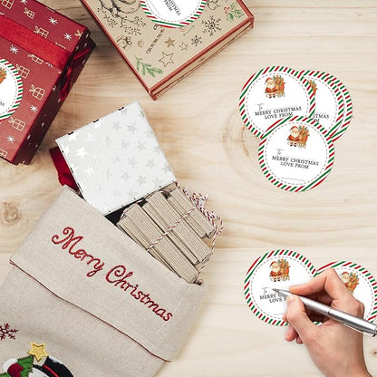 Merry Christmas Gifts Tags Stickers from Santa, 30 Pcs Christmas Name Tags for Gifts, 2.5x2.5 Inch Holiday Presents Sticker Labels, Festive Chrismas Name Tag for Wrapping Bags Classroom-D10