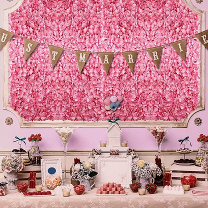 BLOSMON Flower Wall Panel Backdrop - 6 Pcs 24 x 16 Inch Pink Artificial Hydrangea Floral Backdrop for Wedding Party Baby Bridal Shower Decor, Hanging Fake Silk Flower Backdrop Decoration