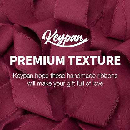 Burgundy Ribbon 1-1/2 x 15 Yards Handmade Cotton Frayed Fringe Fabric Ribbons for Crafts Flower Bouquets Wedding Baby Shower Home DIY Decor