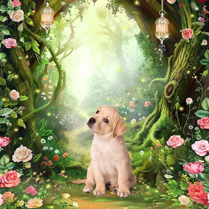 Riyidecor Enchanted Fairy Backdrop Polyester Fabric Greenery Woodland Tale Wonderland Flower Rose Fantasy Spring Nature Tree 5Wx7H Feet Floral Plant Photography Background Birthday Photo Studio Shoot