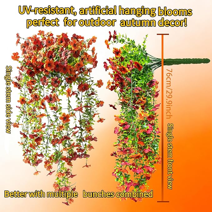 NASAMA 2PCS UVresistant Silk Artificial Flowers Realistic Daisies Hanging Porch Courtyard Window Display Store Garden Decoration Festival Outfit (Green Orange Brown)