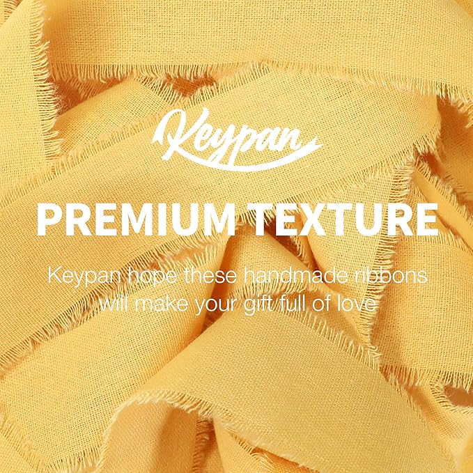 Keypan Yellow Ribbon 1-1/2 x 15 Yards Handmade Cotton Frayed Fringe Fabric Ribbons for Crafts Flower Bouquets Wedding Baby Shower Home DIY Decor