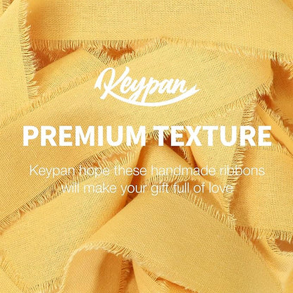 Keypan Yellow Ribbon 1-1/2 x 15 Yards Handmade Cotton Frayed Fringe Fabric Ribbons for Crafts Flower Bouquets Wedding Baby Shower Home DIY Decor