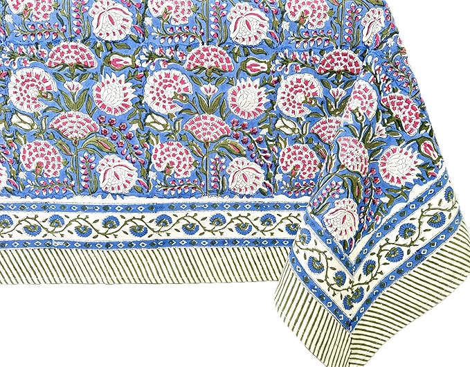 ATOSII Clover Pink 100% Cotton Fall Tablecloth, Handblock Print Rectangle Table Cover for Kitchen Dining Linen I Parties, Weddings, Outdoors, Easter Table Cloth Decor 60 X 108 Inches I 8 Seater