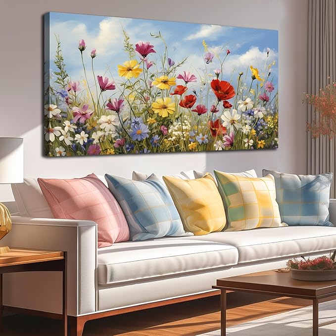 Flower Pictures Wall Decor for Bedroom Women Colorful Wall Art for Living Room Large Size Ready to Hang 29 x 58 Inch